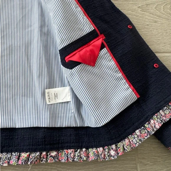 J CREW Lady Jacket Liberty London Ruffle Navy Blue Size 6 Like New - Picture 4 of 8